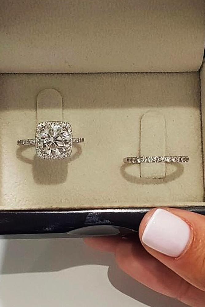 best brilliance wedding ring sets pave band halo diamond white gold