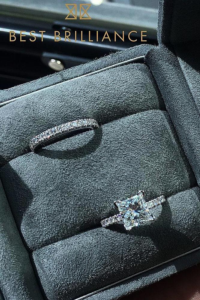 best brilliance wedding ring sets pave band princess cut solitaire white gold