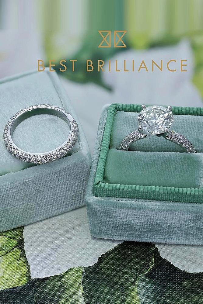 best brilliance wedding ring sets pave band round cut diamond solitaire