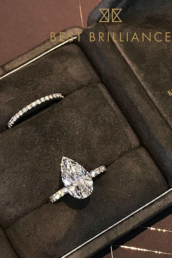 best brilliance wedding ring sets pear cut diamond solitaire pave band