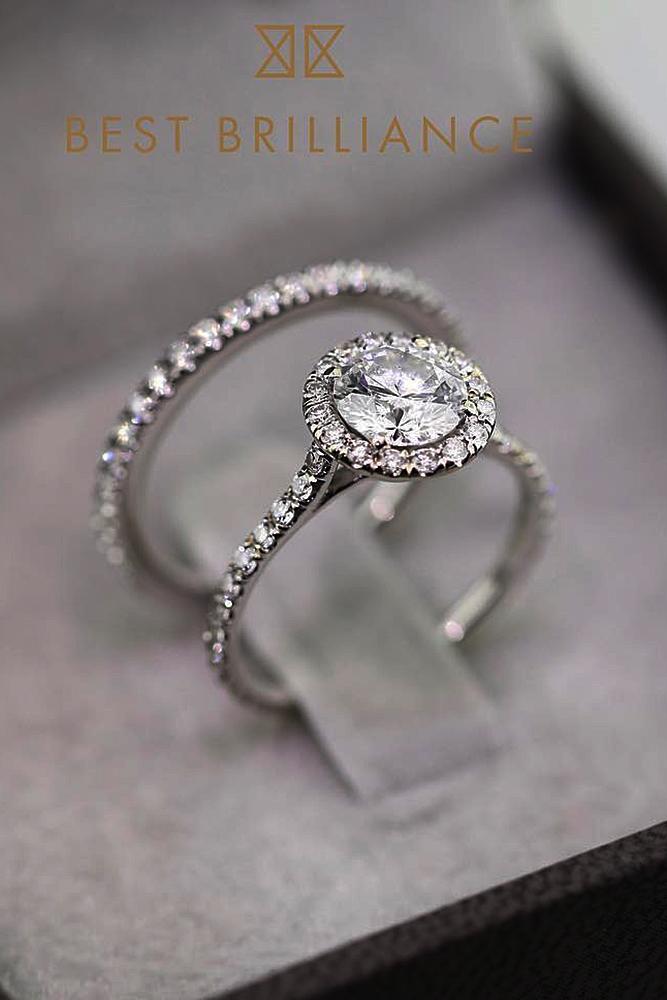 best brilliance wedding ring sets round cut diamond halo pave band