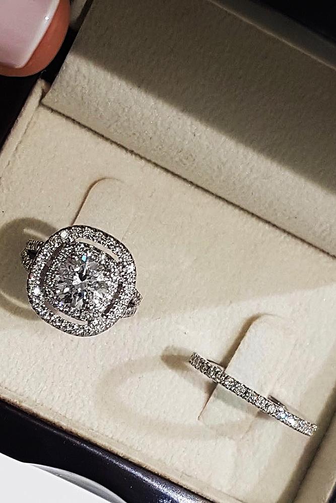 best brilliance wedding ring sets round cut double halo pave band diamond