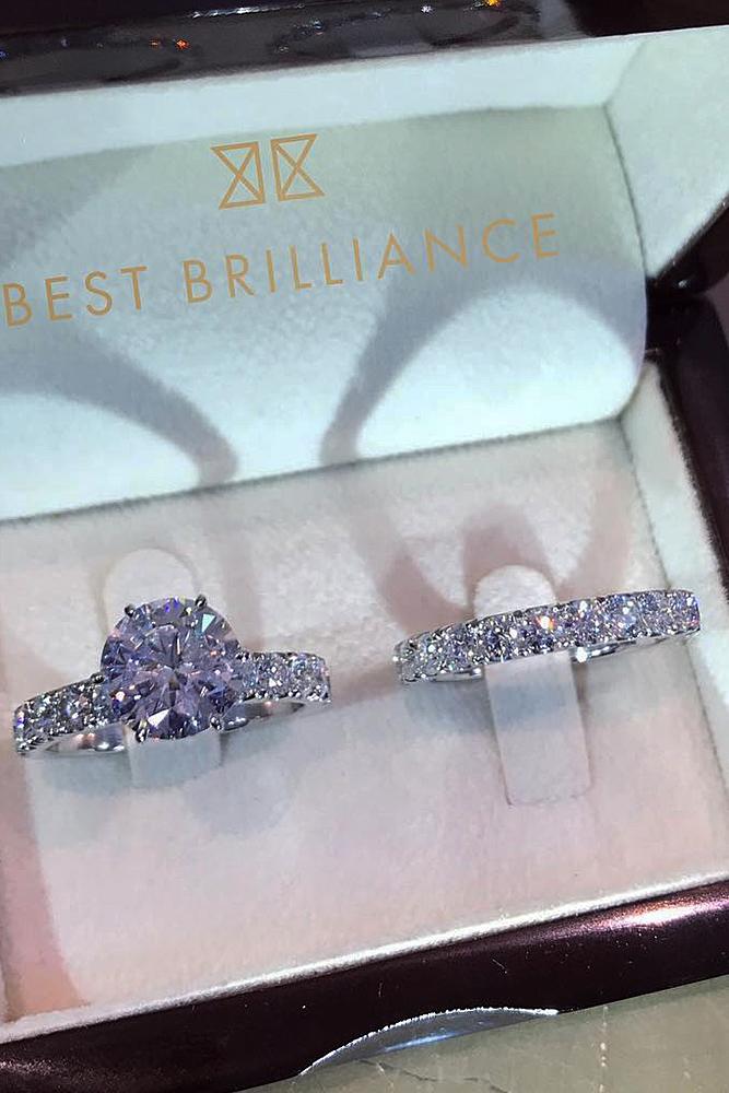 best brilliance wedding ring sets solitaire diamond round cut pave band