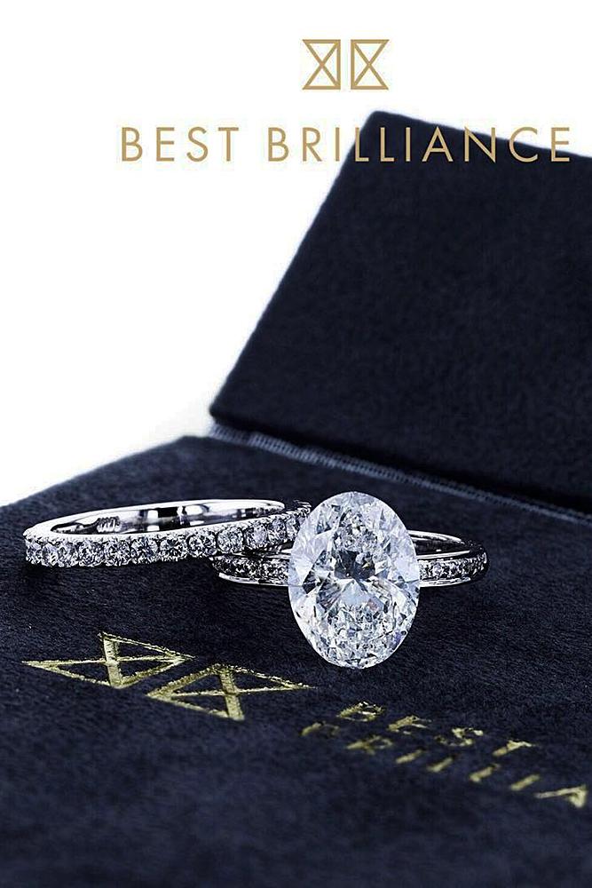 best brilliance wedding ring sets solitaire oval cut diamond pave band