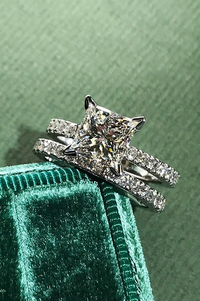 best brilliance wedding ring sets white gold princess cut diamond pave band