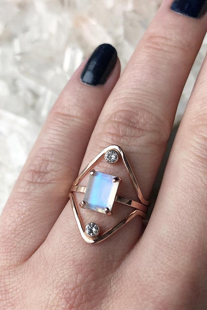 rose gold engagement rings modern ring princess cut gemstone solitaire unique design