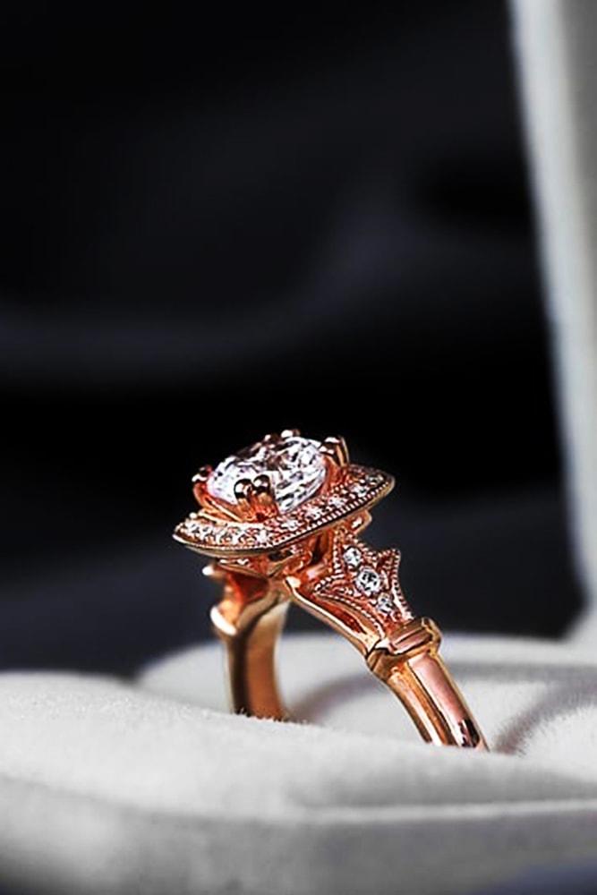 rose gold engagement rings rose gold round cut diamond pave band unique vintage