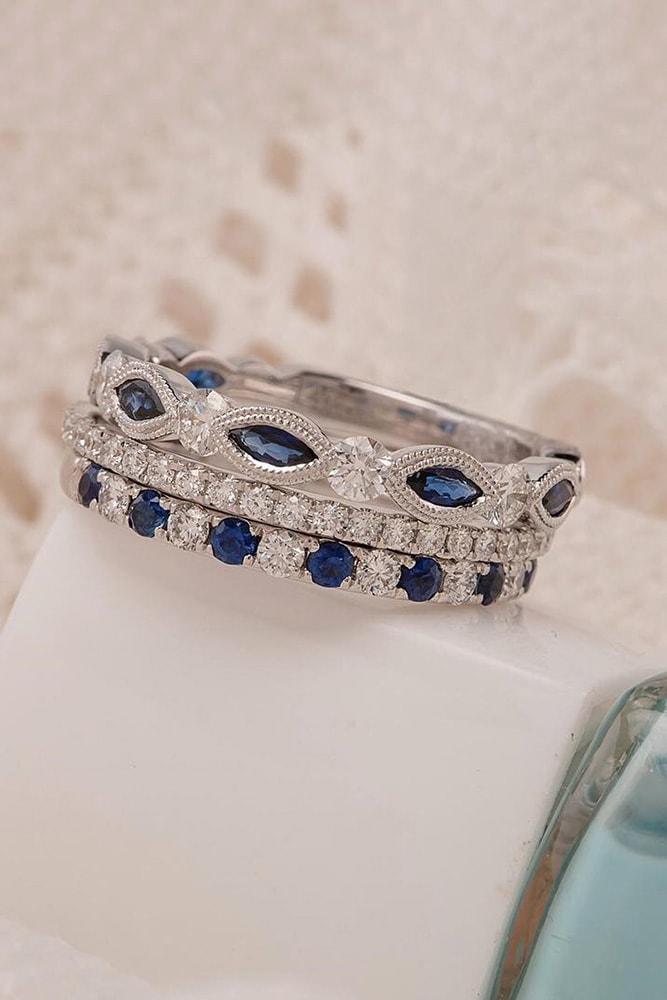 sapphire engagement rings white gold marquise cut round cut diamonds stackable eternal ring pave band sparkling