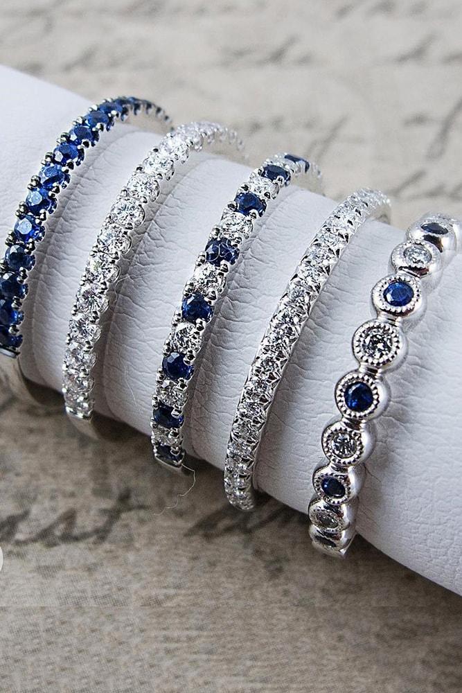 sapphire engagement rings white gold round cut stackable eternal ring sapphires pave band classic