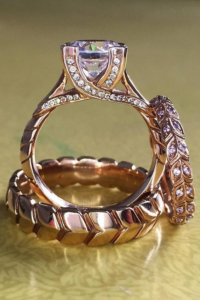 unique engagement rings rose gold floral details in pave band