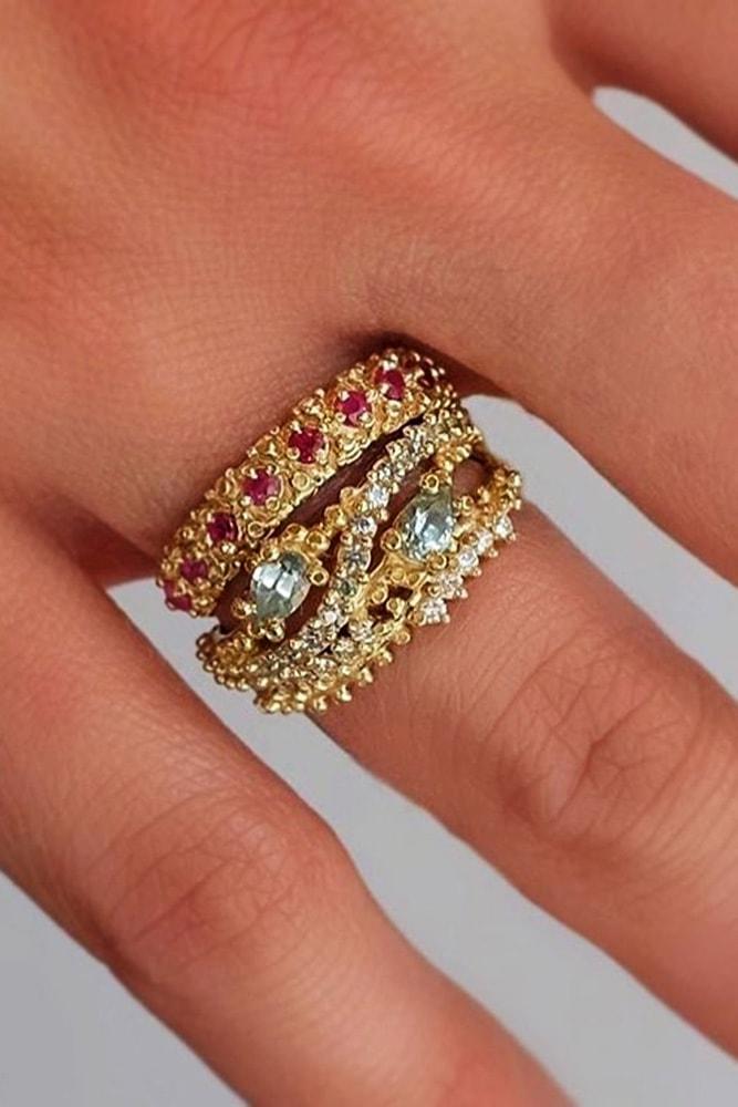 unique engagement rings yellow gold gemstones in pave band floral unique pave band