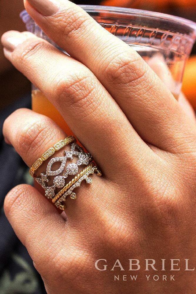 wedding rings set rose gold and white gold wedding band sparkling mixed metal modern