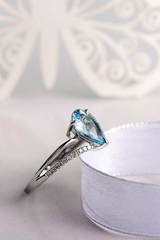 aquamarine engagement rings pear cut aquamarine solitaire engagement ring white gold pave band