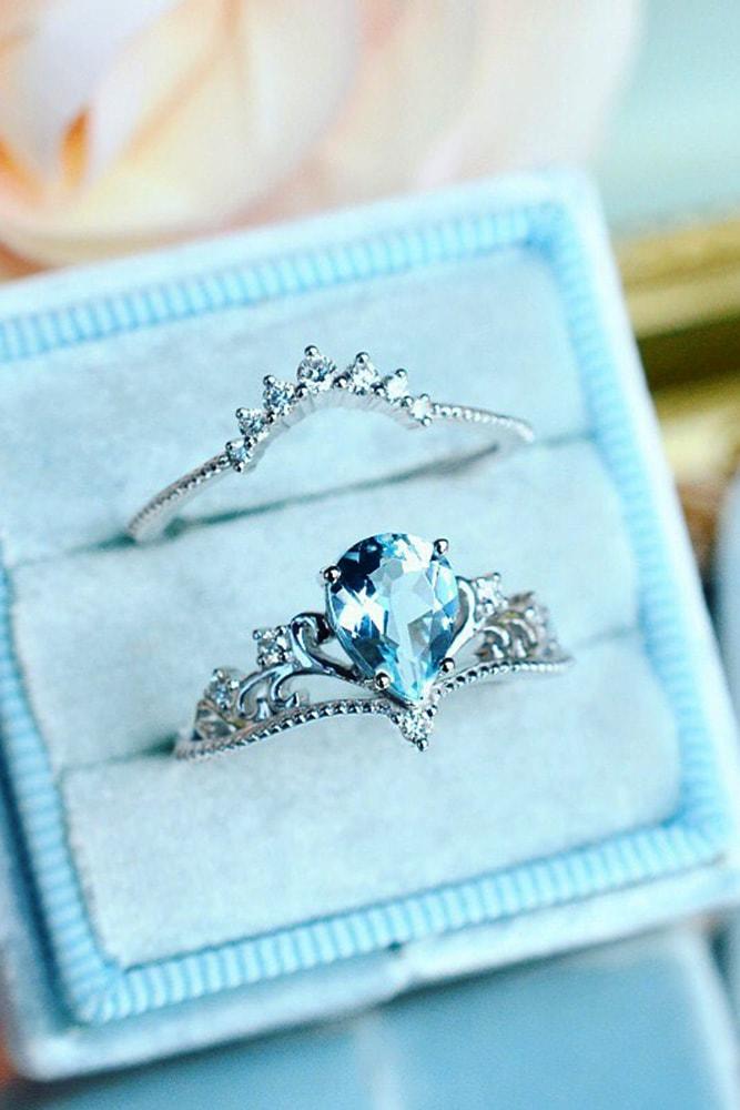 aquamarine engagement rings ring sets white gold unique design pear cut aquamarine solitaire pave band unique