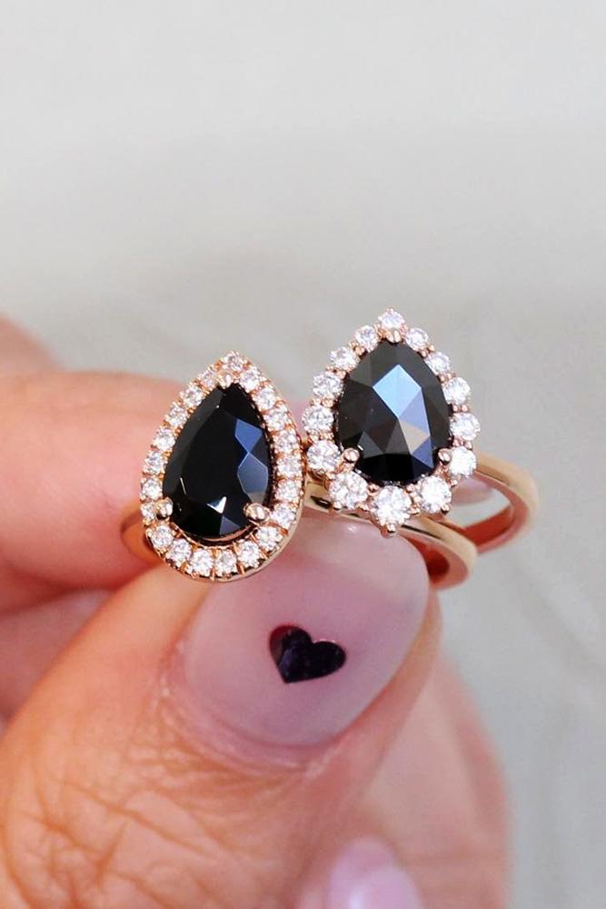 black diamond engagement rings halo engagement rings rose gold engagement rings pear cut rings