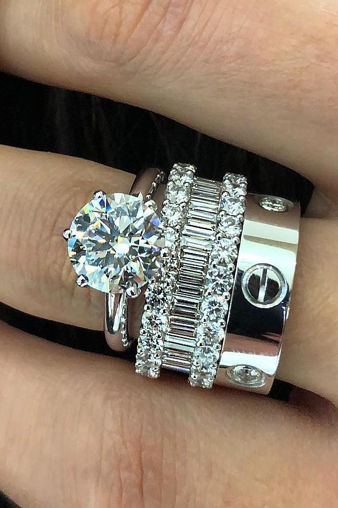 bridal sets ring white gold with one round shaped diamond classic amazing