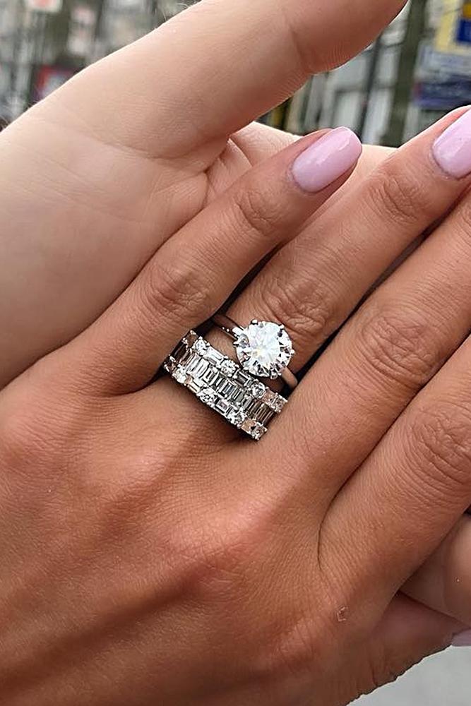 bridal sets ring with one round cut diamond in pave band classic