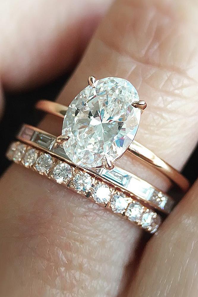 bridal sets rose gold oval shaped diamond solitaire pave band wonderful