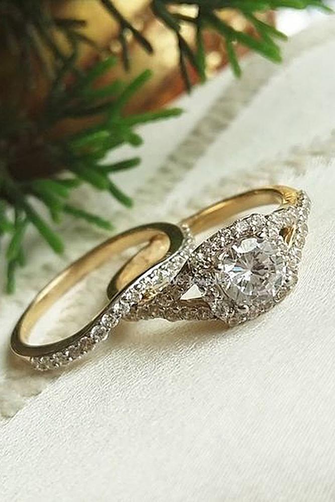 bridal sets yellow gold round diamond halo unique pave band brilliant