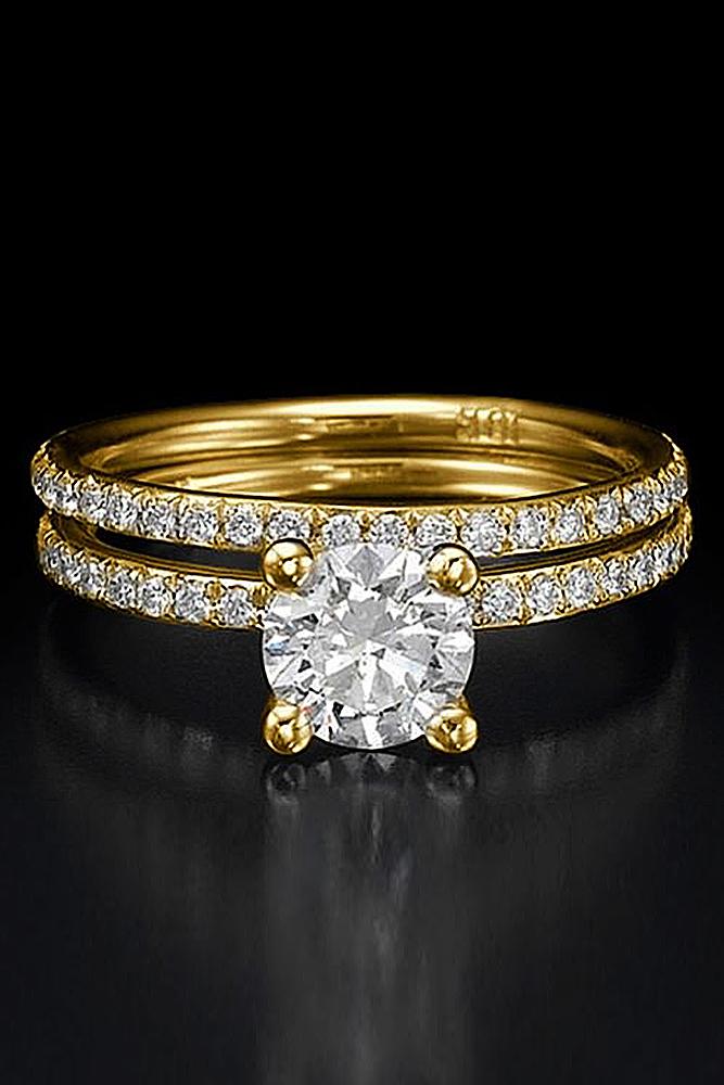 bridal sets yellow gold round diamond pave band brilliant