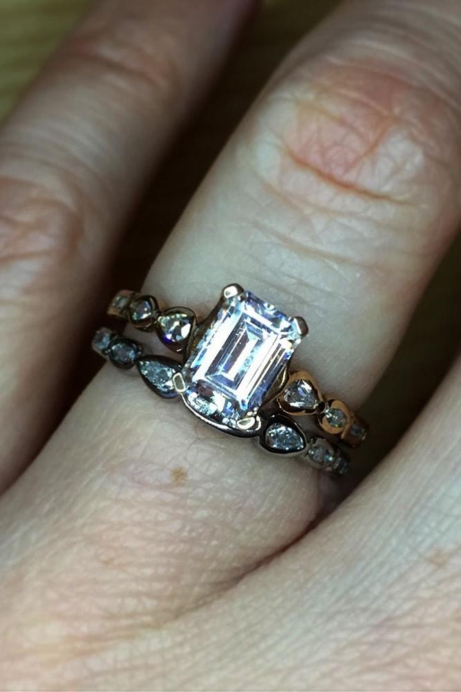diamond wedding rings rose gold emerald cut diamond pave band with diamonds