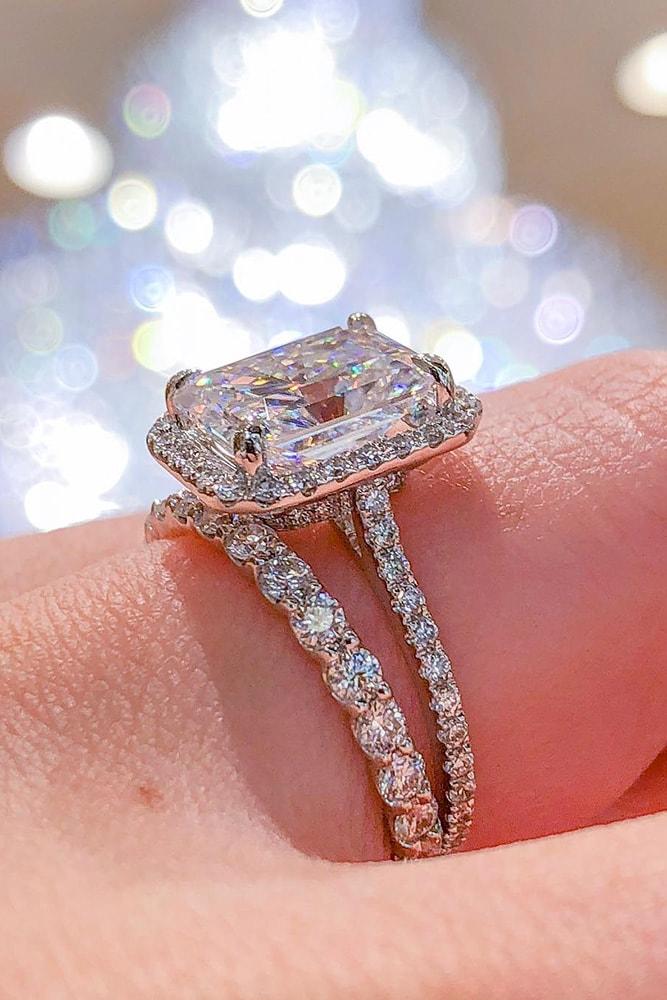 diamond wedding rings white gold emerald cut diamond halo pave band with diamonds amazing