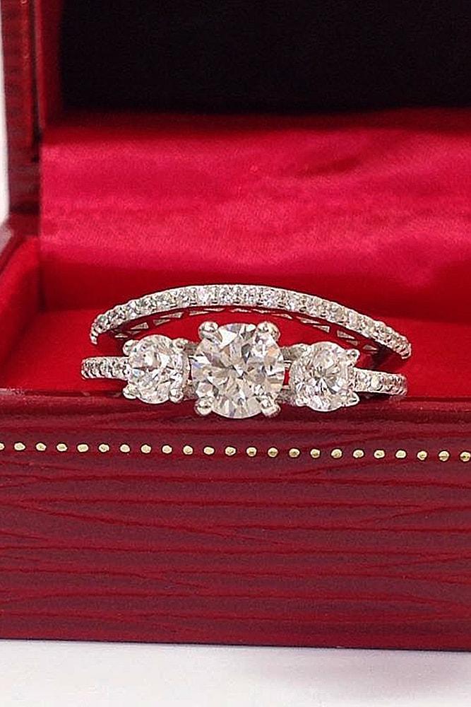 diamond wedding rings white gold round cut diamonds three stones