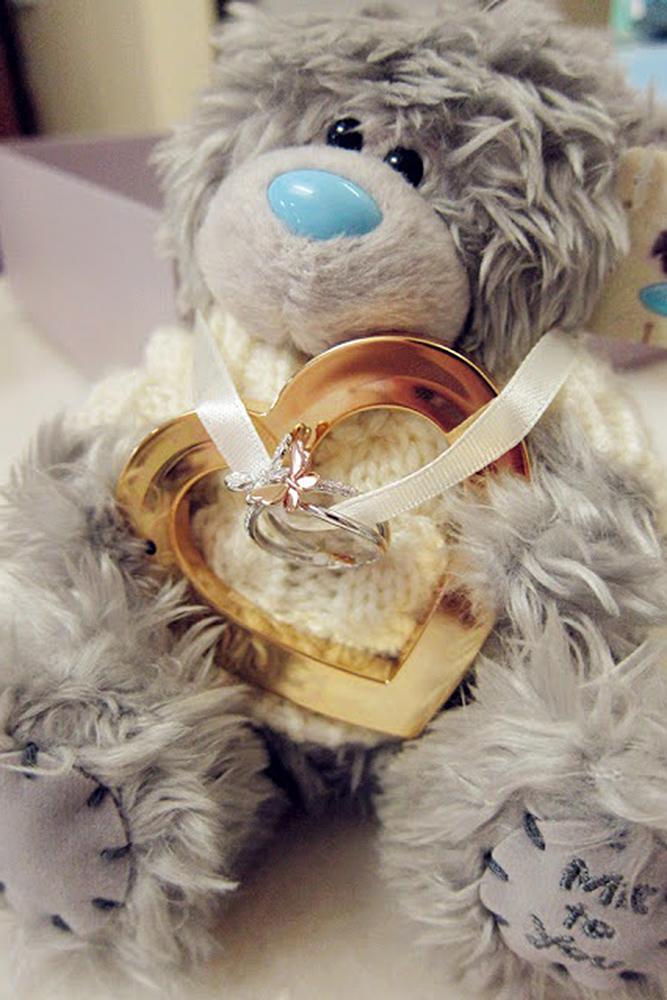 engagement photos teddy bear rose gold ring unique pave band