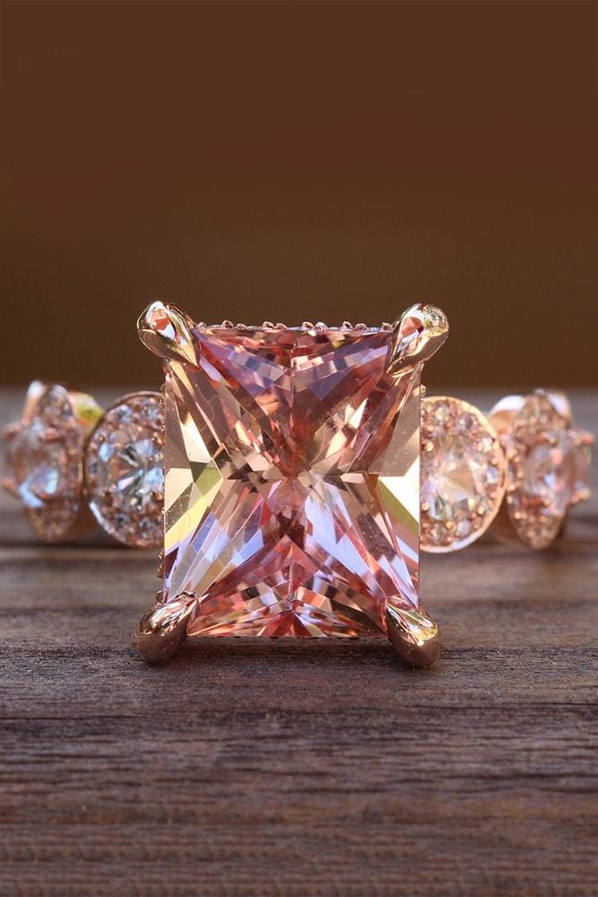 morganite engagement rings rose gold radiant cut morganite solitaire pave band chic