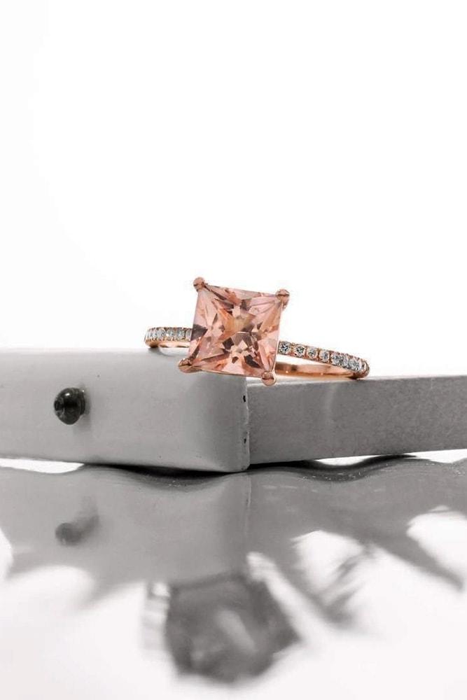 morganite engagement rings rose gold princess cut morganite solitaire pave band classic sparkling