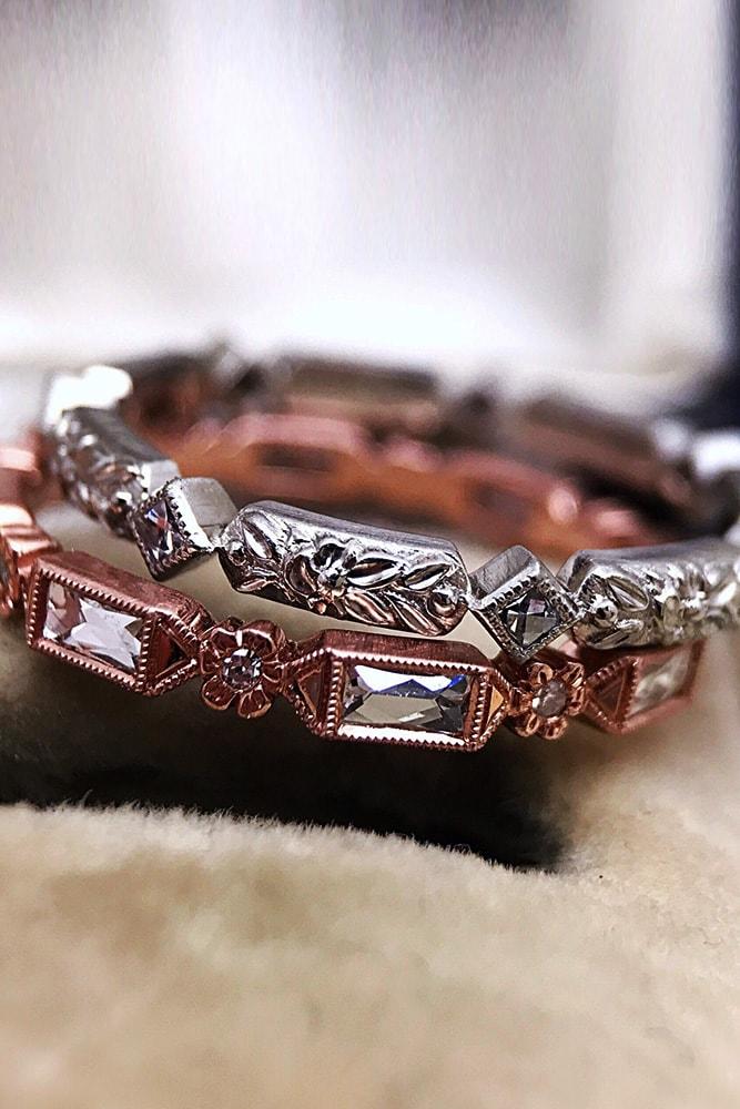 unique wedding rings stackable wedding rings unique design platinum rose gold diamonds in pave band vintage style