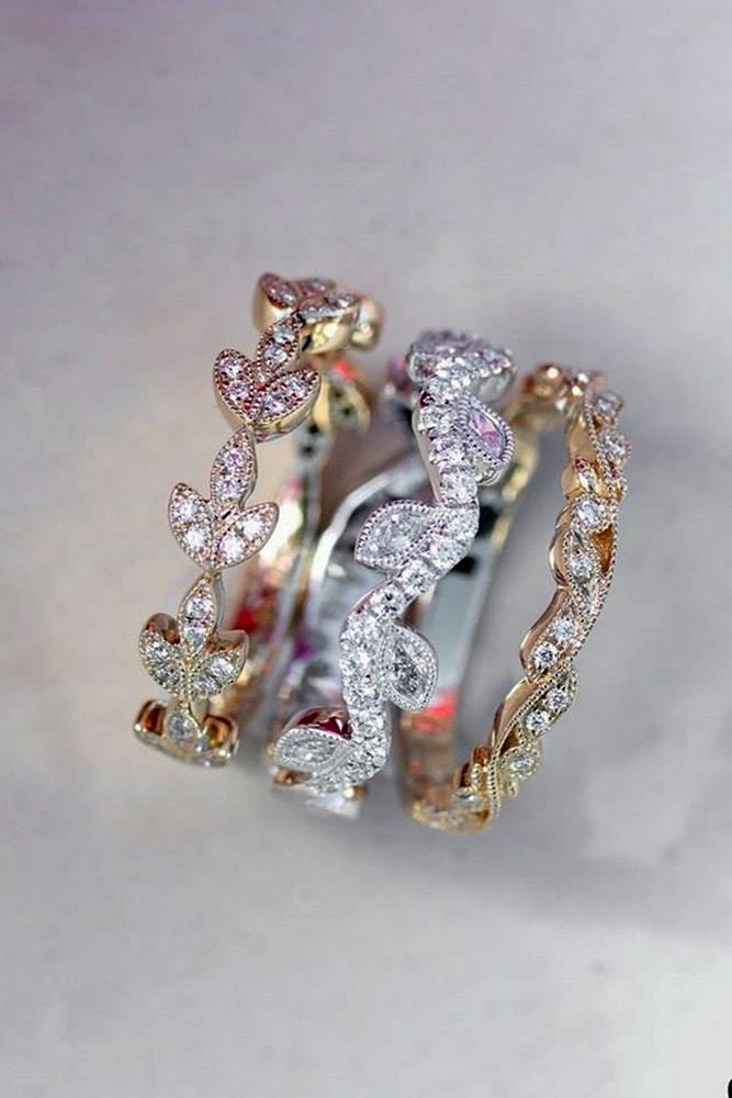 unique wedding rings stackable wedding rings unique design white gold rose gold diamonds in pave band vintage style