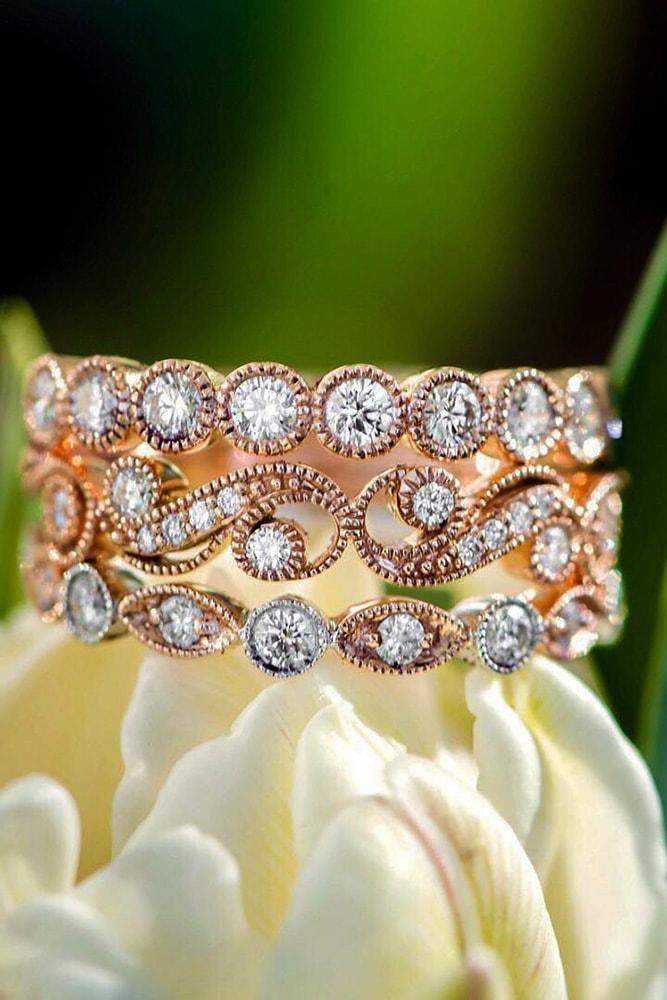 unique wedding rings stackable wedding rings unique vintage rose gold diamonds in pave band vintage style