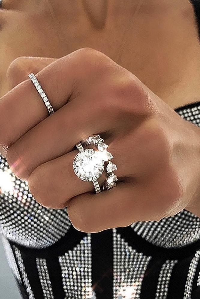 wedding ring sets white gold round cut diamond halo classic wedding band sparkling