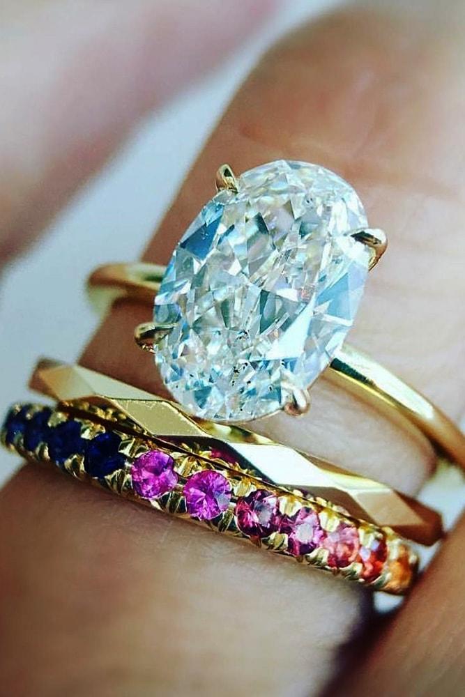 wedding ring sets yellow gold oval cut gemstone solitaire ombré sapphire band amazing