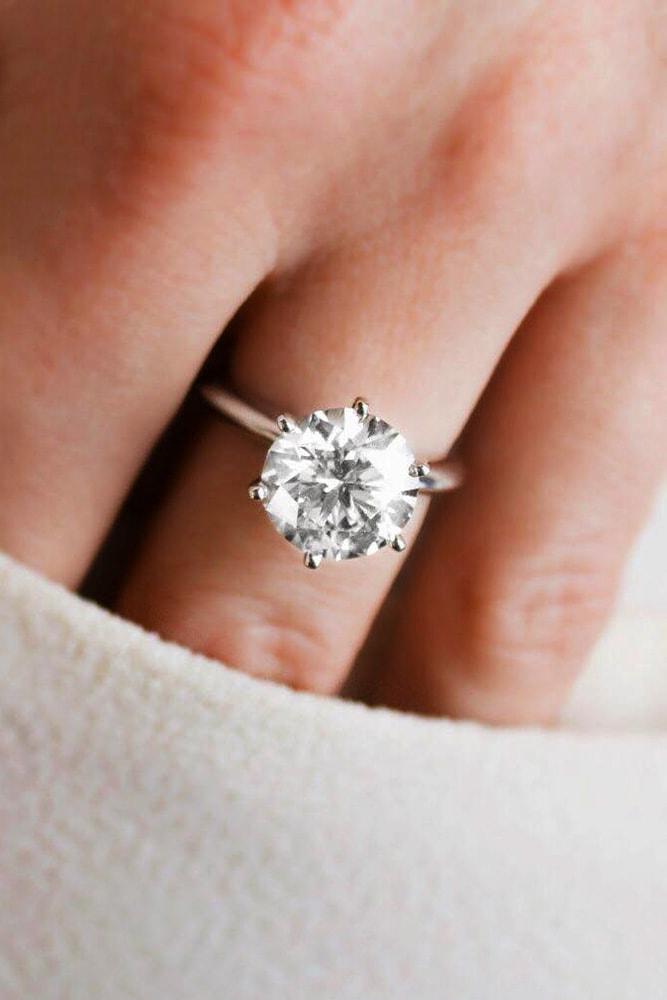 white gold engagement rings round cut diamond solitaire pave band simple classic