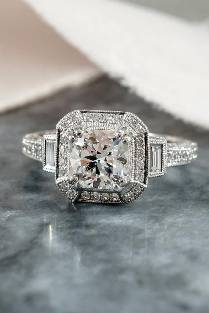 white gold engagement rings vintage ring round cut diamond halo in vintage style round cut diamonds halo emerald cut dimonds on the sides pave band
