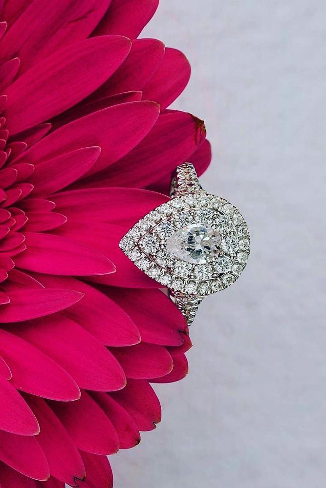 zales engagement rings white gold pear cut diamond double halo pave band sparkling