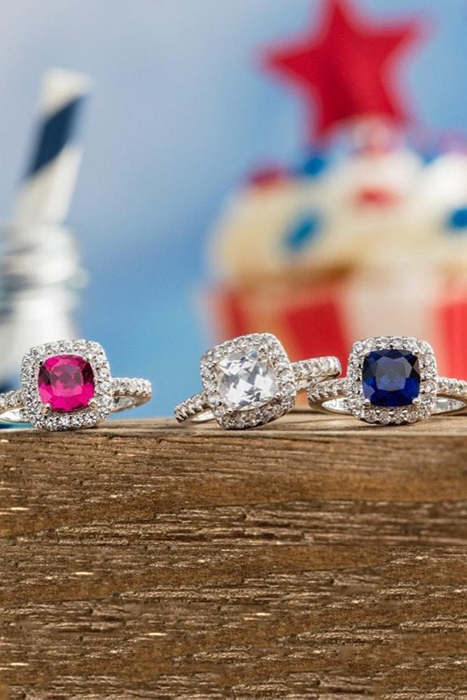 4 july proposal decoration perfect proposal ideas cushion cut blue red white gemstones halo white gold usa