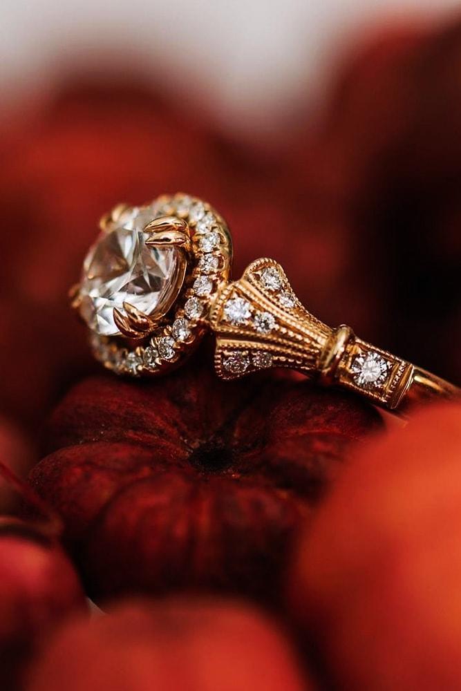 kirk kara engagement rings round cut diamond halo engagement ring rose gold pave vintage band kirk kara min
