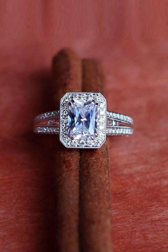 kirk kara engagement rings white gold wonderful emerald cut diamond halo engagement ring double pave band kirk kara min