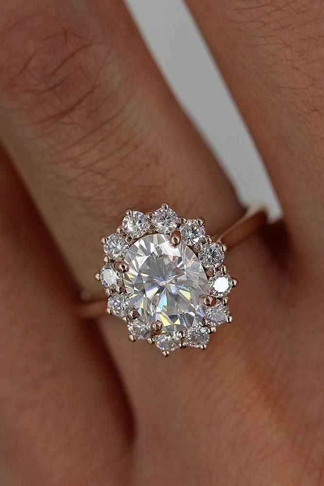 moissanite engagement rings rose gold engagement rings halo engagement rings floral rings