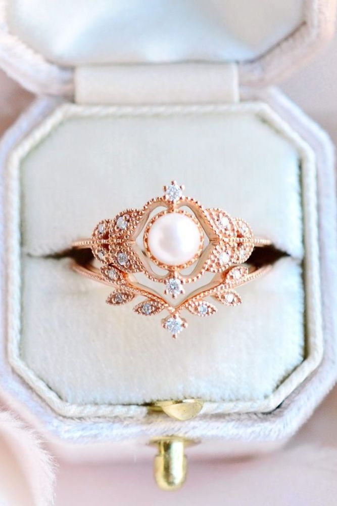 pearl engagement rings rose gold rings