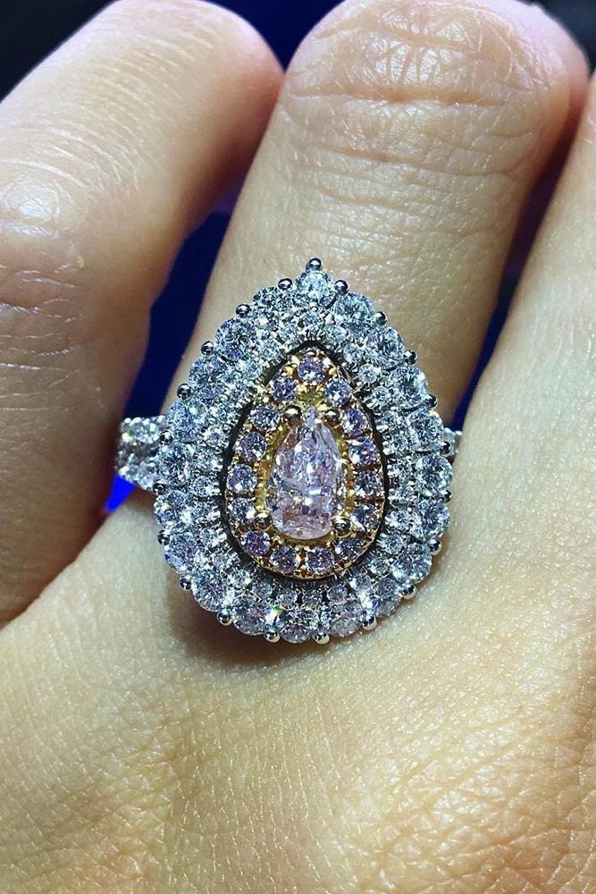 ring trends white gold and rose gold pear cut diamond double halo amazing
