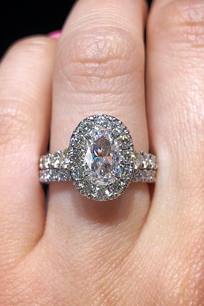 ring trends white gold oval cut diamond halo classic pave band amazing