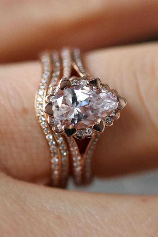 rose gold wedding rings pear shaped rings unique wedding rings flower engagement rings wedding ring sets