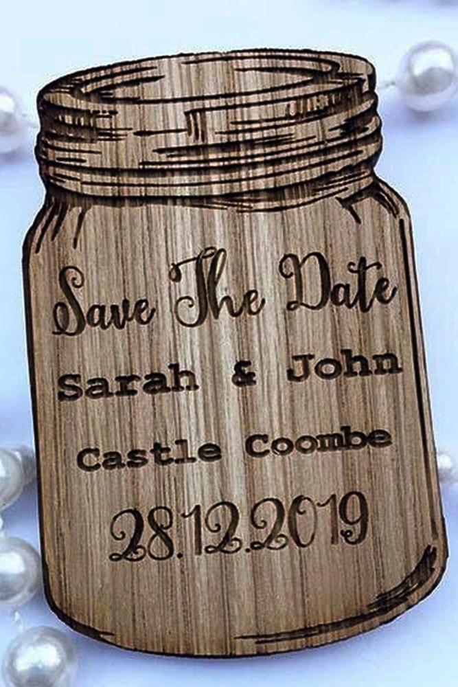 save the date ideas with wooden magnet looks like pot personalised cute idea