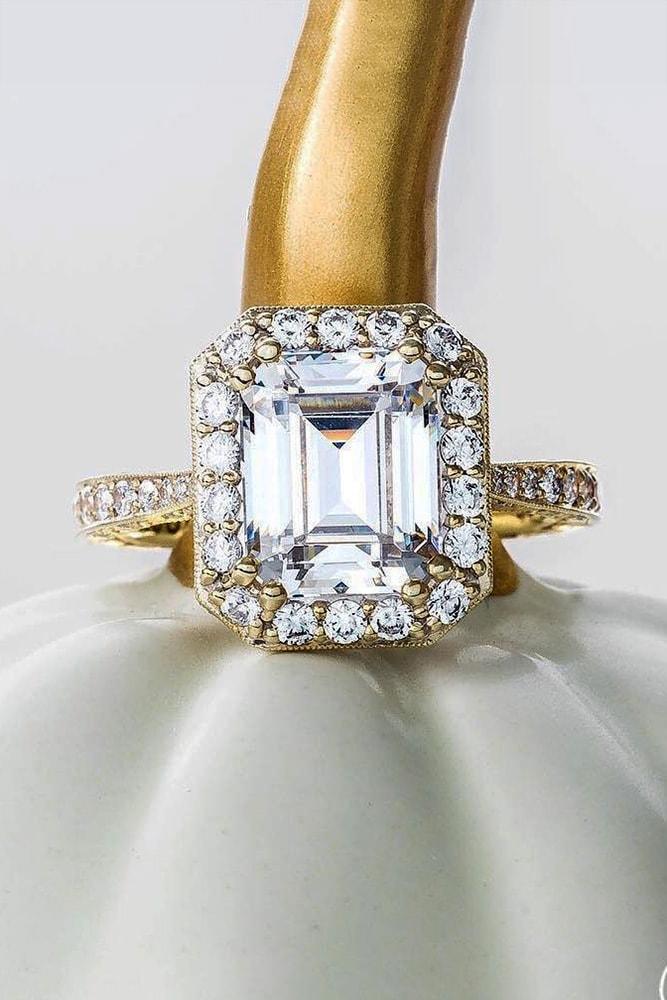 tacori engagement rings emerald cut diamond halo engagement rose gold pave band