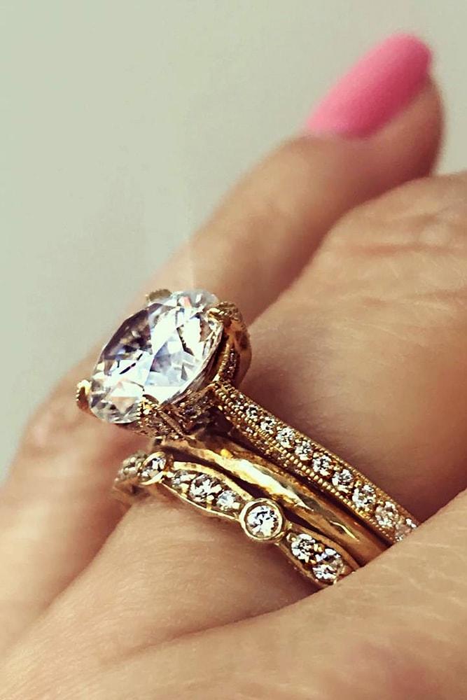 tacori engagement rings rose gold round cut diamond engagement ring set pave band