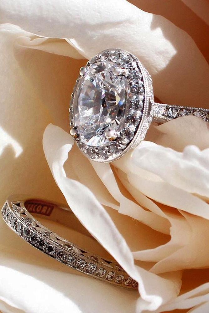 tacori engagement rings white gold round cut diamond halo engagement ring set pave band